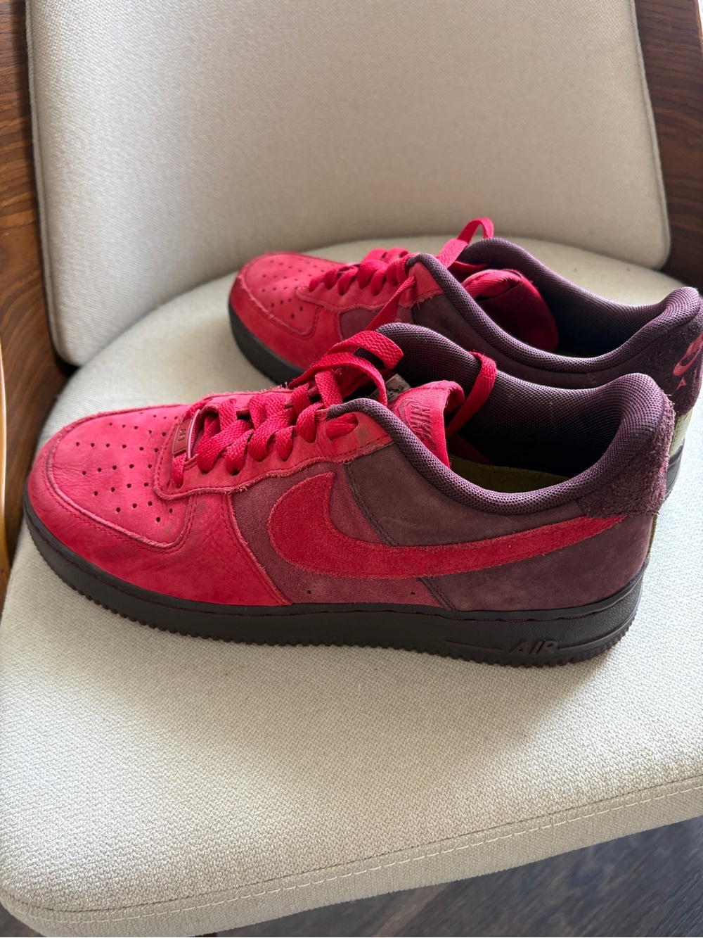 Nike Air Force One Layers of Love Low-Top Suede Sneakers in Red & Burgundy